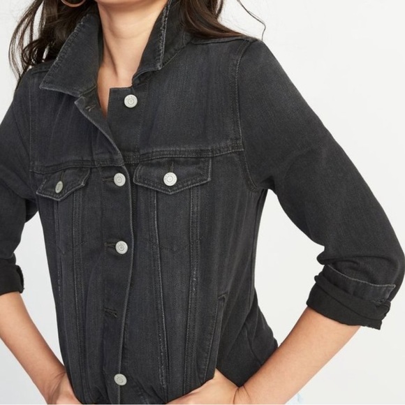 Destructed Black Old Navy Jean Jacket Large - Picture 4 of 10